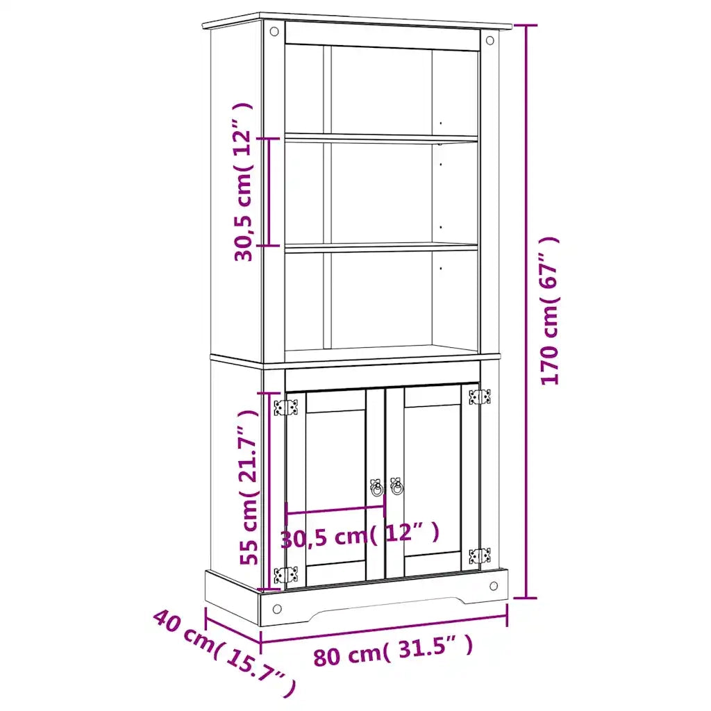 Credenza | Madia | Buffet da pranzo | Armadio da pranzo in Legno di Pino Messicano Corona Range 80x40x170 cm