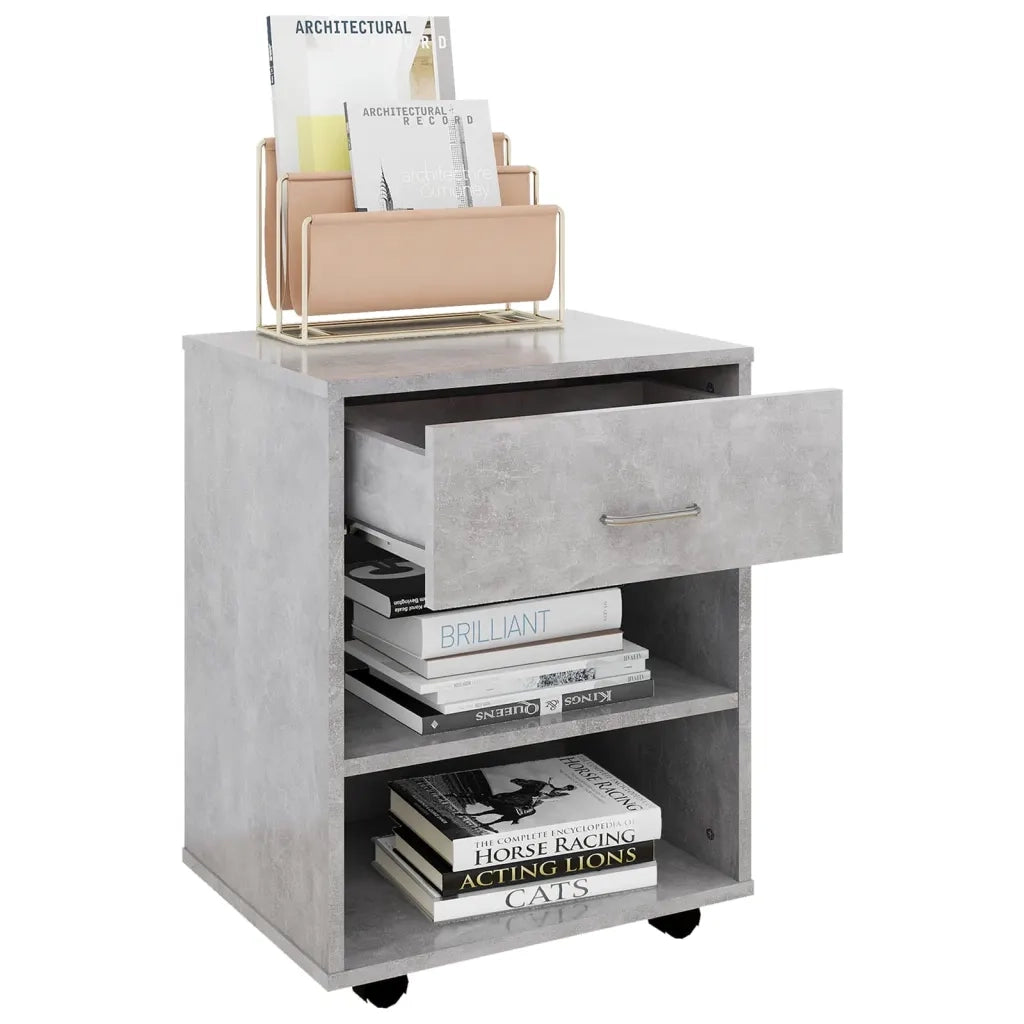 Mobiletto con Ruote Grigio Cemento 46x36x59cm Legno Multistrato 808471