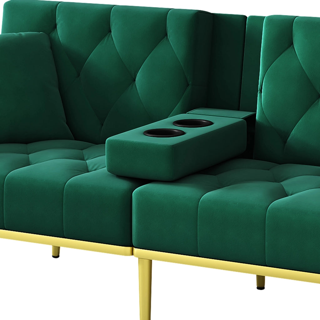 DIVANO LETTO 175x80x73,5 cm in velluto verde con schienale regolabile