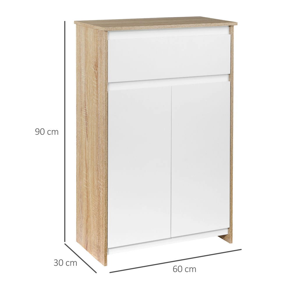 MOBILE BAGNO MULTIUSO CON ARMADIETTO E CASSETTO 60X30X90CM COLOR LEGNO E BIANCO
