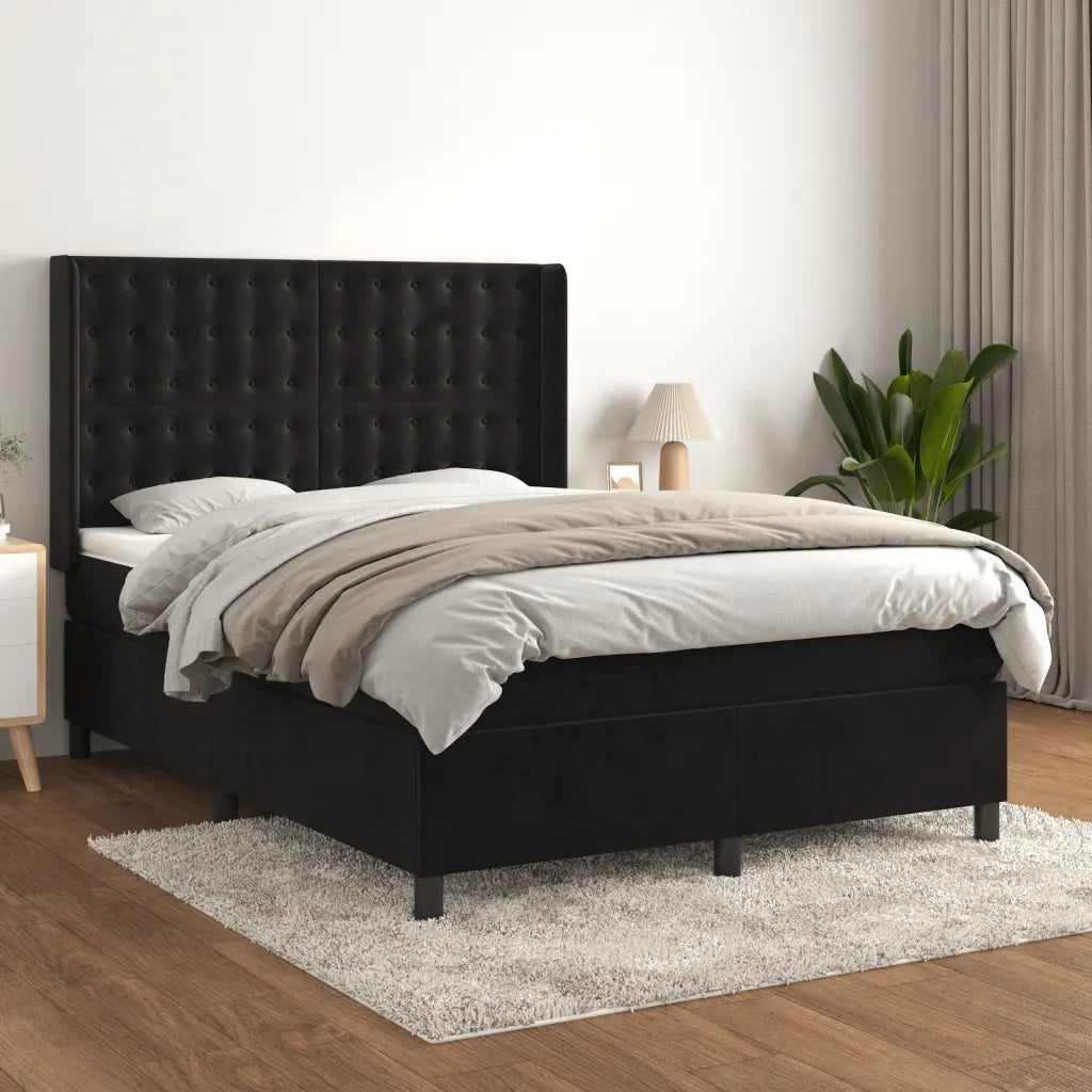 Giroletto a Molle con Materasso Nero 140x190 cm in Velluto 3132917