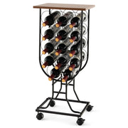 Portabottiglie per vino con ruote staccabili e bloccabili, Mobile porta vino con struttura in metallo Nero