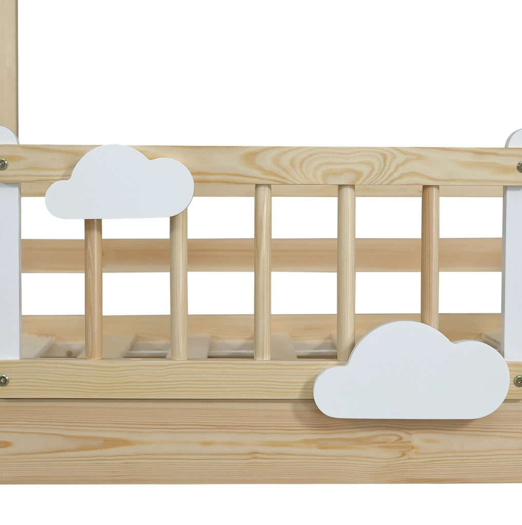 Letto a soppalco per bambini 90x200 cm con scala a tre gradini e tetto