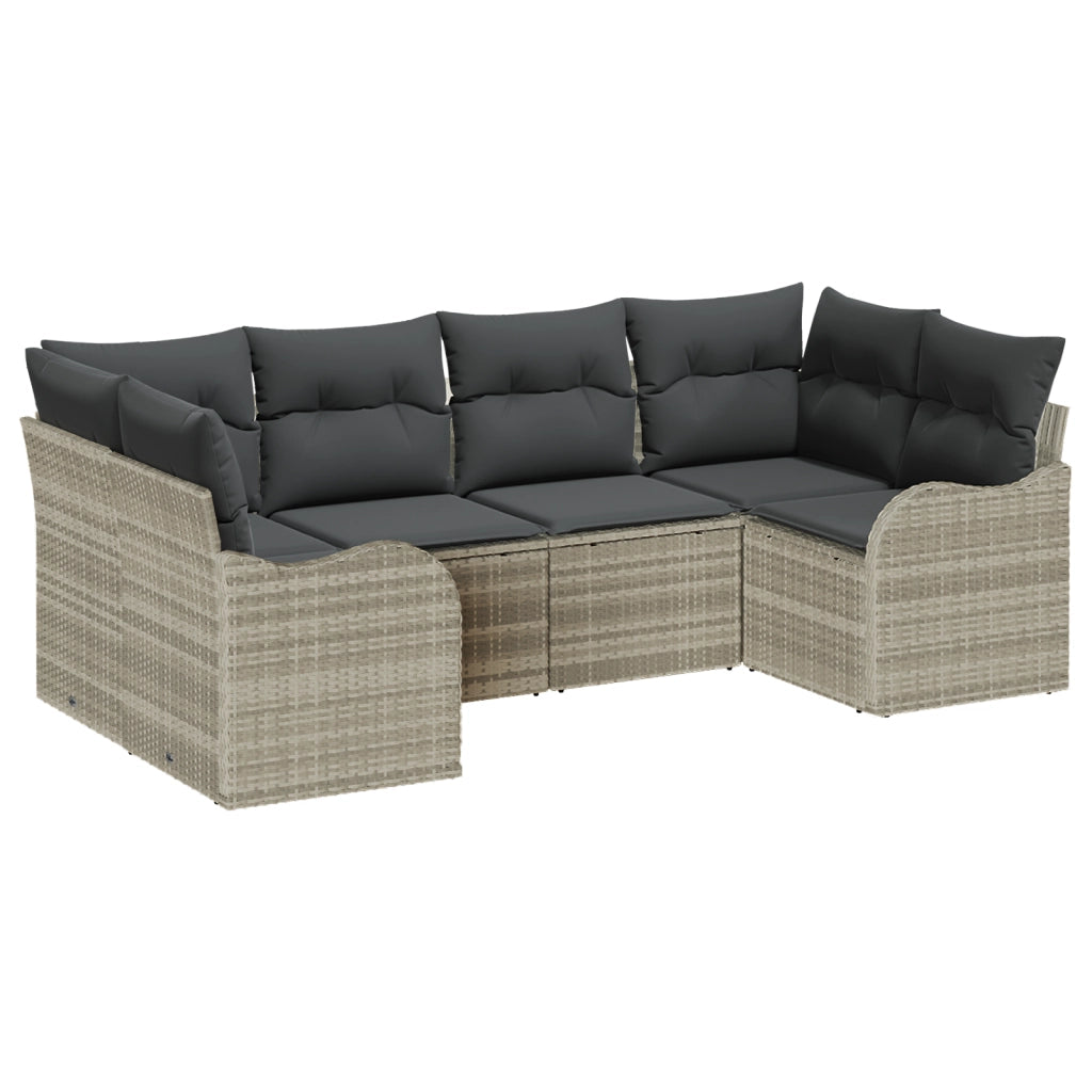 Set di Divani da Giardino  6 Pezzi con Cuscini Grigio Chiaro Polyrattan
