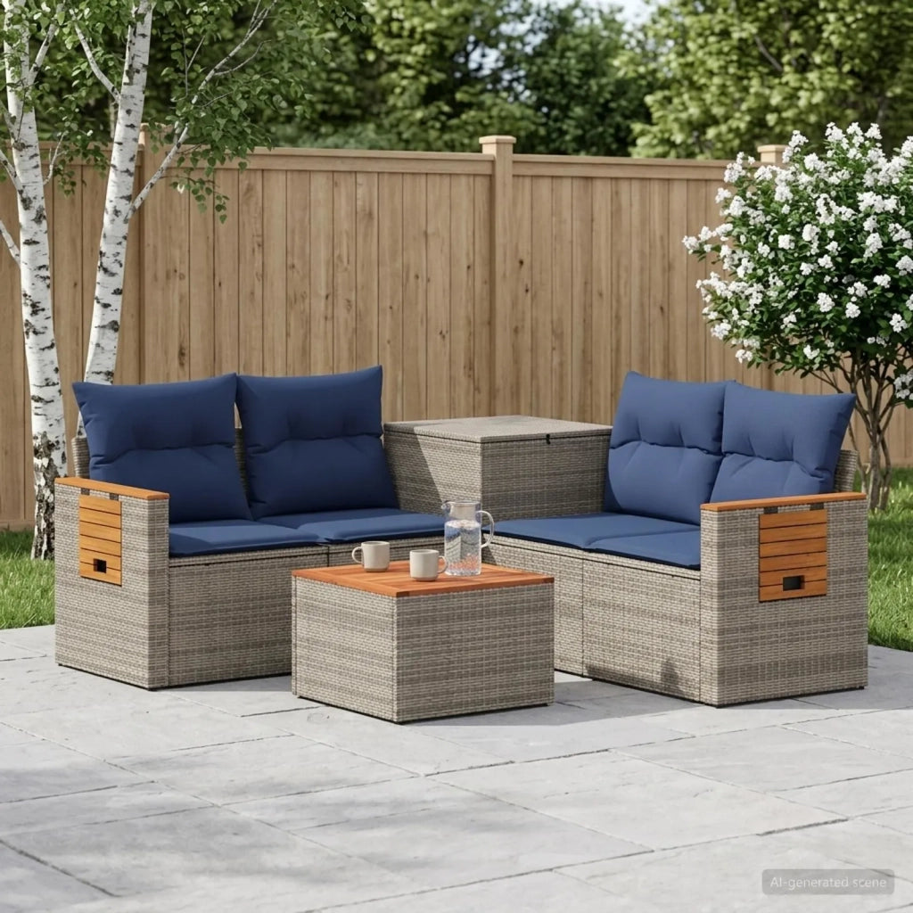 Set di divani 6 pz Grigio e Blu Navy Rattan sintetico e Acciaio 3447671