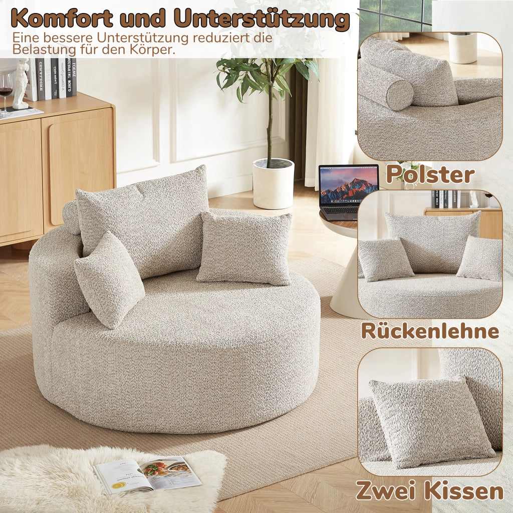 Fauteuil modulare in ciniglia senza montaggio con cuscino schienale cilindrico, morbido khaki 33 × 33 × 133 cm