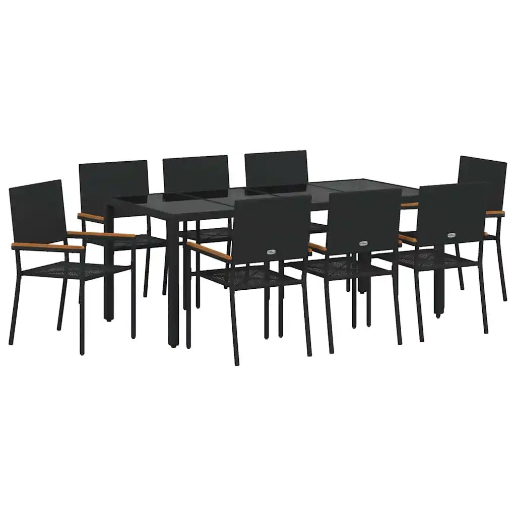 Set da Pranzo per Giardino 9 pcs Nero polyrattan 3365399