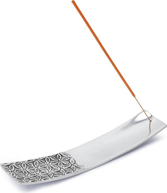 Stick per Bruciatore di Incenso - Finitura Argentata Stile Tibetano - Disegno Fiore della Vita - 24 cm - Accessori per Meditazione - Decorazione Spirituale per la Casa