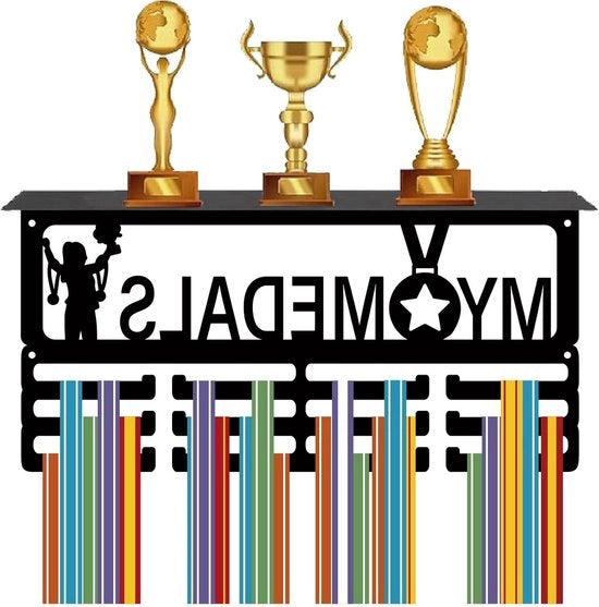 Display per medaglie - Supporto per trofei con 4 file per più di 70 medaglie - Regalo per atleti, corridori, ciclisti, giocatori di pallacanestro - 40 x 20 x 10 cm