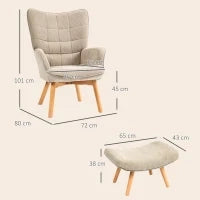 Poltrona con Poggiapiedi in Stile Contemporaneo, in Tessuto Effetto Velluto, 72x80x101 cm, Marrone Chiaro