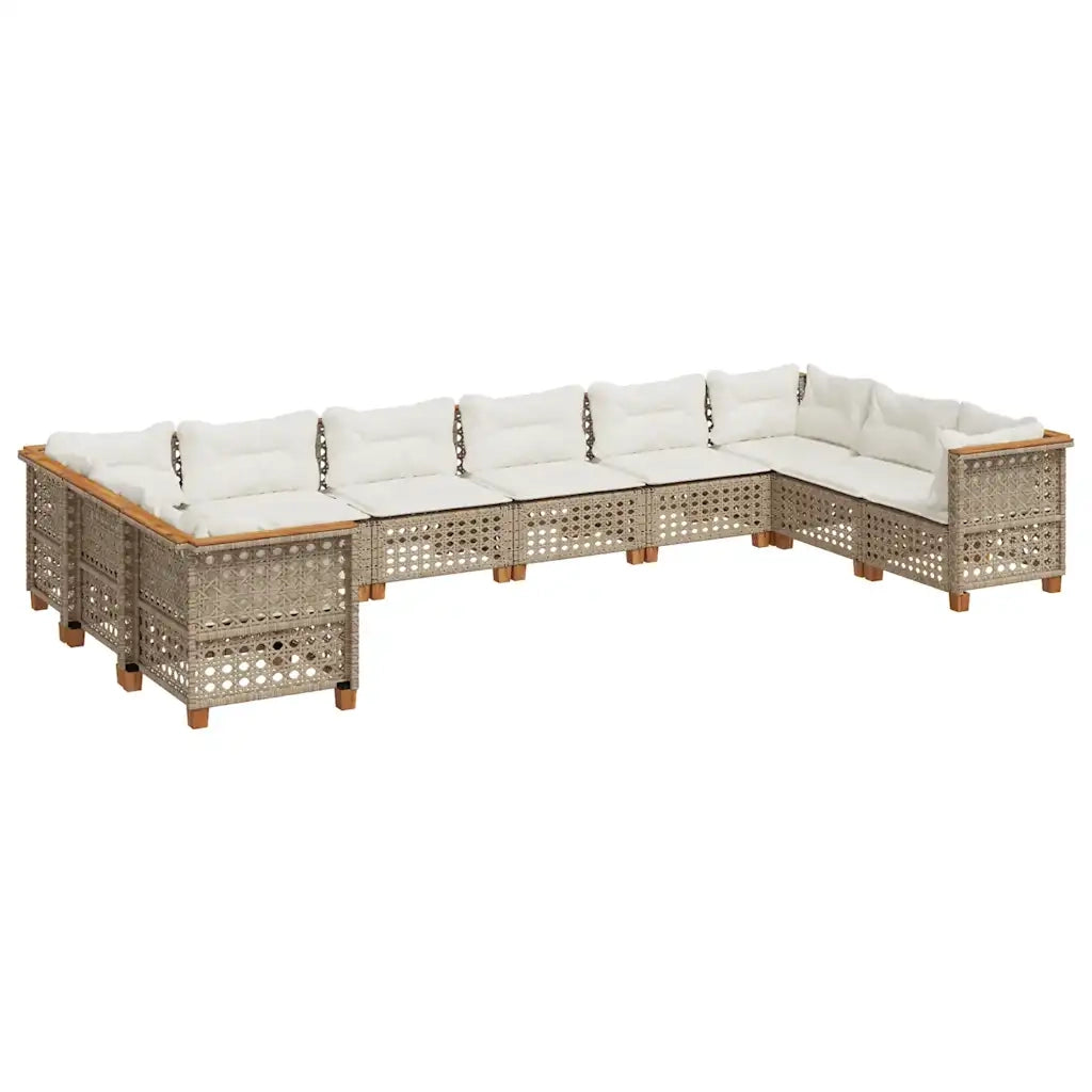 Set Divano da Giardino 10 pz con Cuscini Beige in Polyrattan