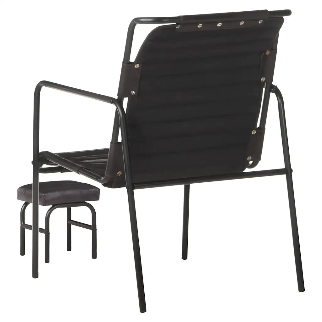 Divano Sedia-Poltrona Relax con Poggiapiedi Nera in Vera Pelle