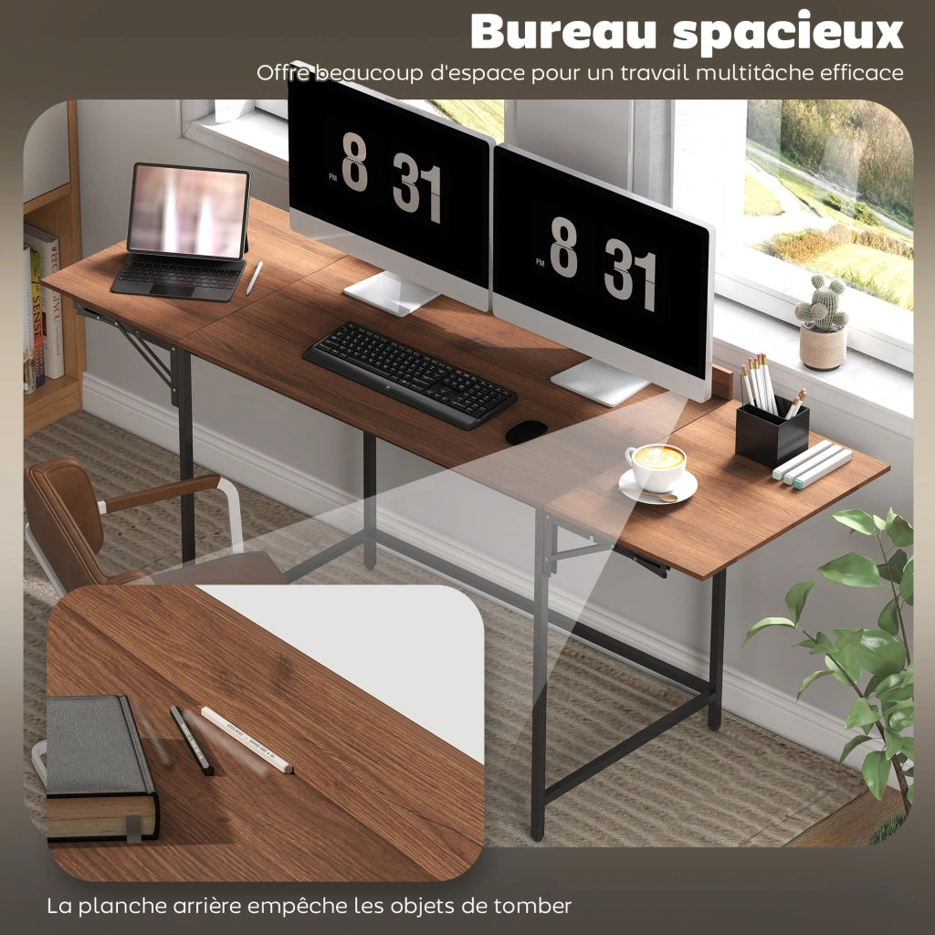 Scrivania pieghevole per computer con 2 ripiani ¨C zephmum ¨C 170x58x78 cm noce