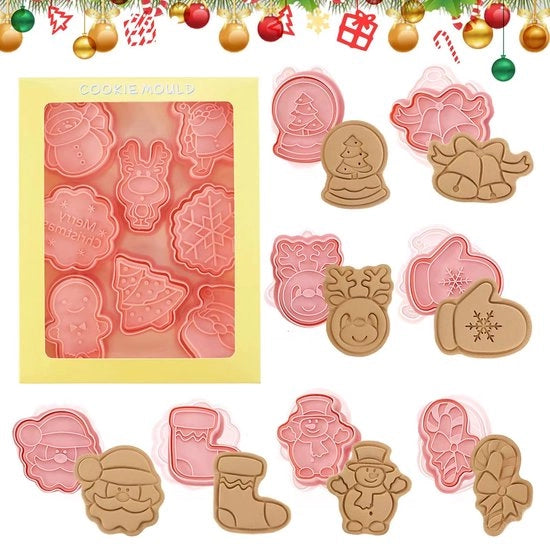 Set di 8 stampi per biscotti a forma di biscotto, per biscotti, fondant, biscotto, donut, decorazione di torta, stile natalizio in diversi stampi per biscotti a forma di biscotto