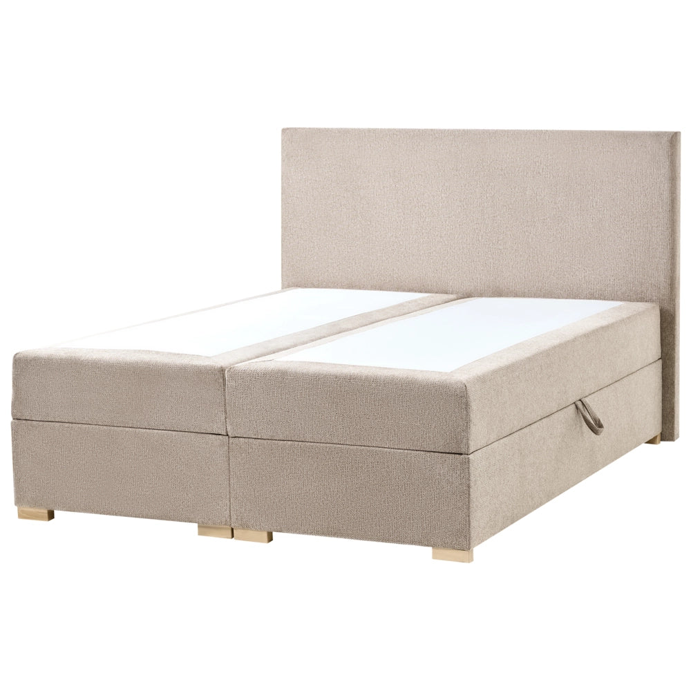 Letto matrimoniale con contenitore sollevabile in tessuto tortora 140 x 200 cm con testiera stile moderno