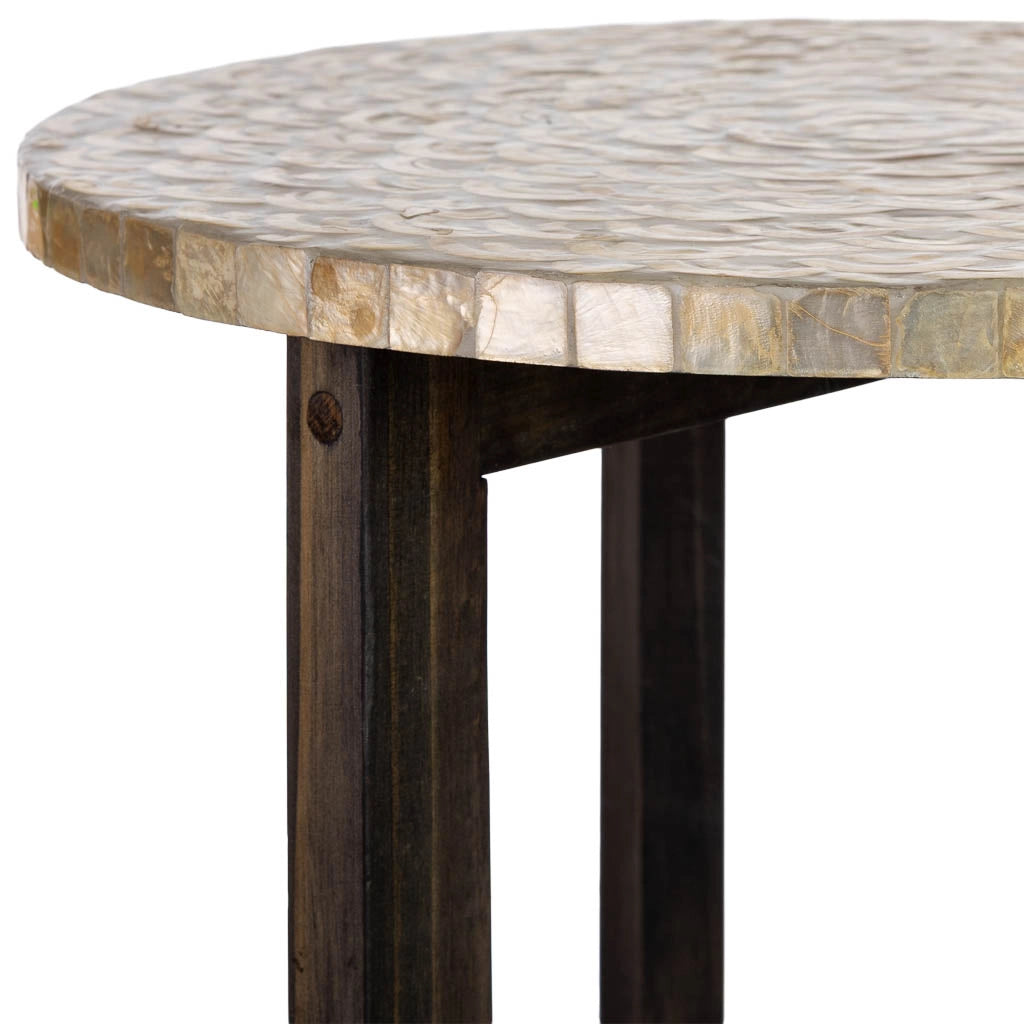 Tavolino ausiliario in legno e capiz bianco D40x45h cm