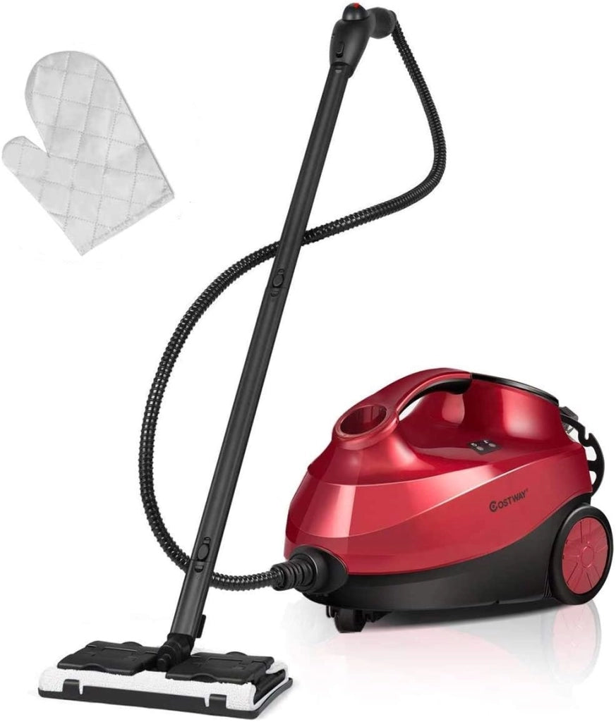 2000W Pulitore a Vapore con 19 Accessori e Serbatoio da 1,5L, Vapore per Tappeti, per Pulizie Profonde Pavimenti Finestre e Macchine (rosso)