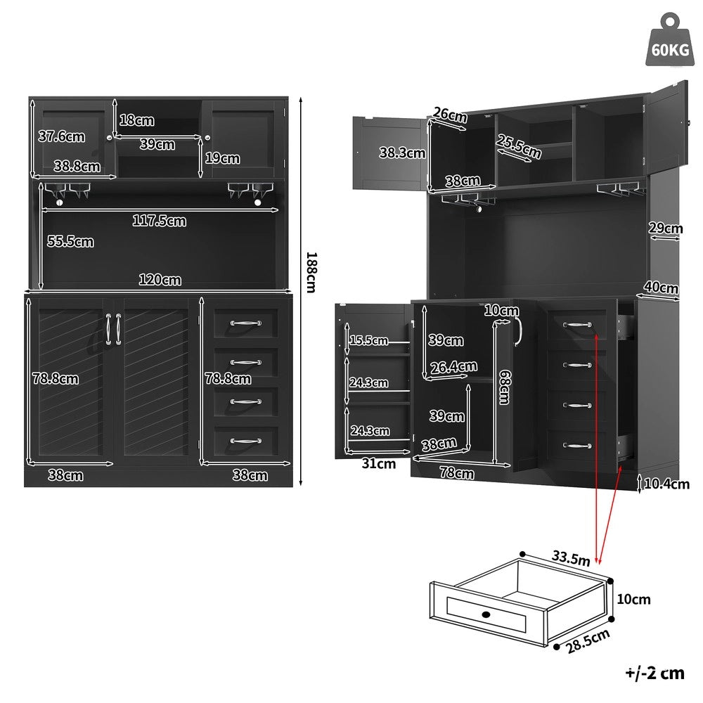 Mobile Buffet con LED, Cassetti e Ripiani ¨C Xylo ¨C Verde/Nero/Bianco, 120x40x188