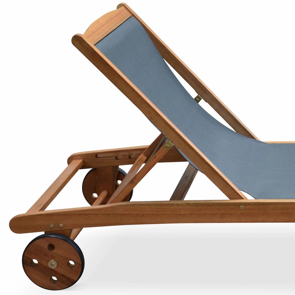 Set 2 lettini prendisole in legno multiposizione con ruote, antracite