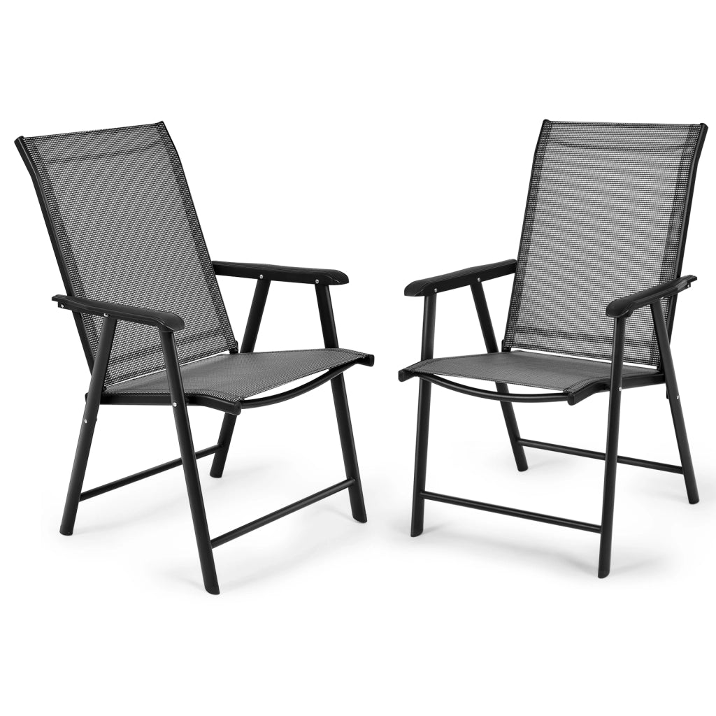 Set di 2 sedie pieghevoli e portatili da esterno per campeggio e spiaggia, Sedie per veranda con braccioli Grigio-Sedie da esterno