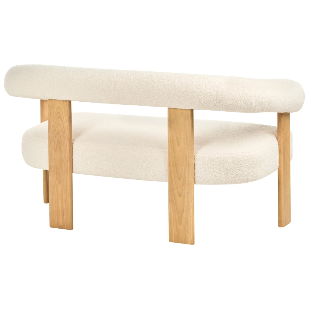 Divano a 2 posti Boucle bianco sporco e Marrone chiaro stile retrò gambe in legno