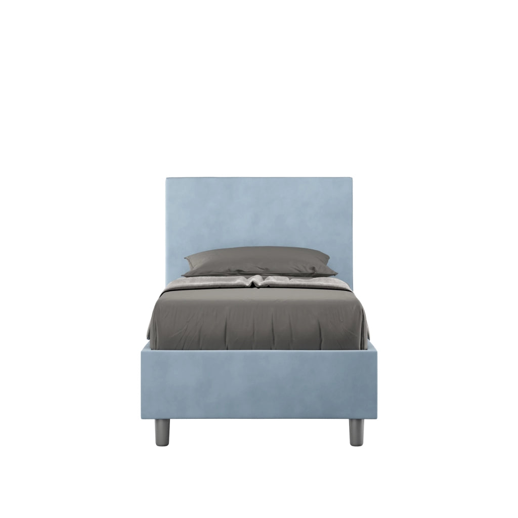 BS COM Letto singolo con rete imbottito 80x200 microfibra azzurro