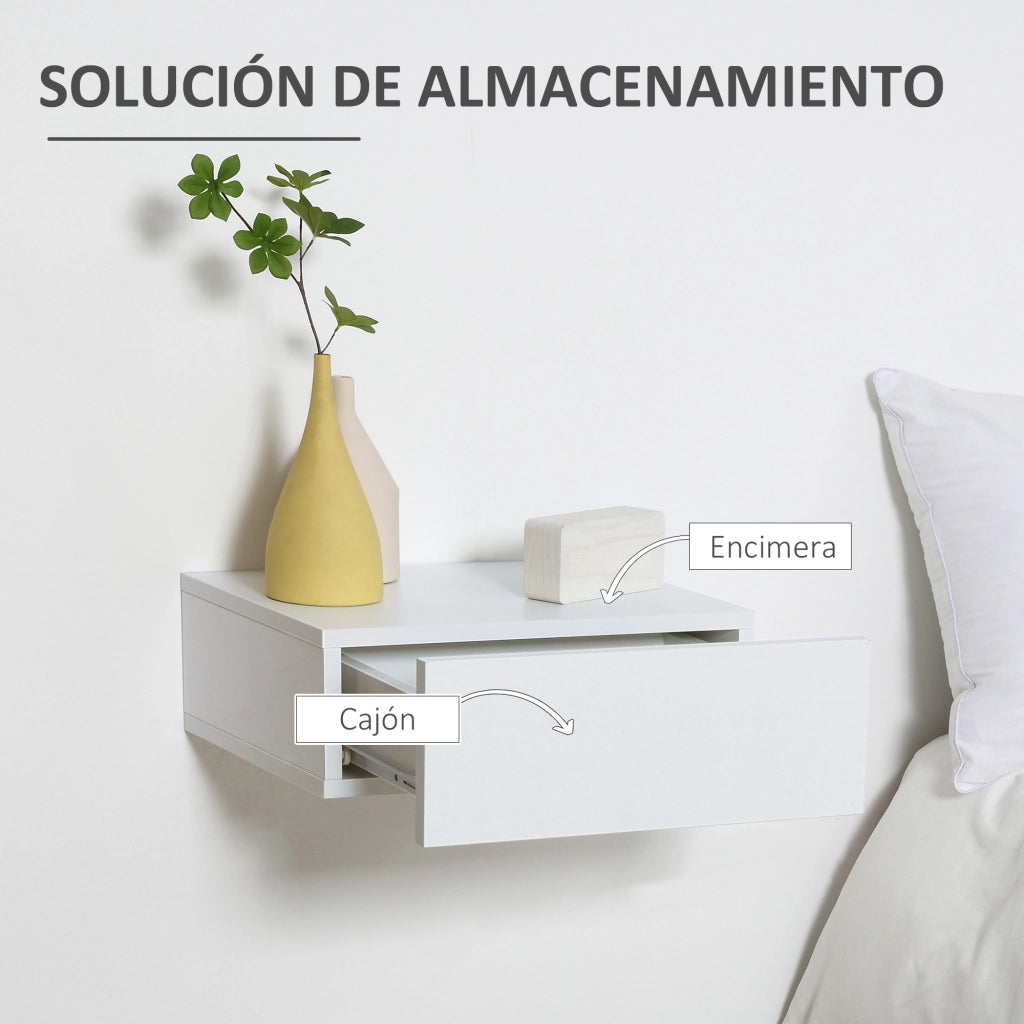 Comodino sospeso con cassetto ¨C Xylo ¨C Bianco 40x30x15 cm