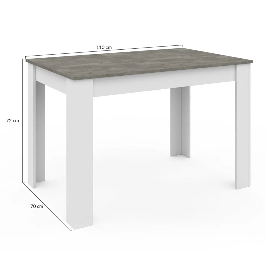 IDMarket - Tavolo da pranzo rettangolare ROZY 4 persone piano effetto cemento bianco 110 cm