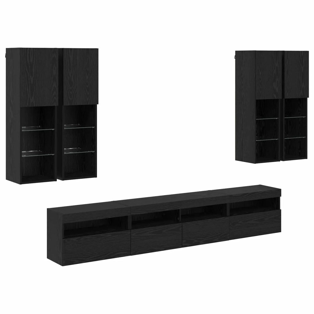 Set Mobile TV a Muro con Luci LED con led 7 pcs Rovere Nero