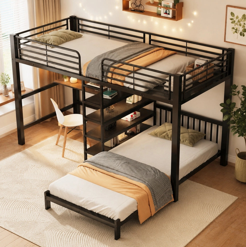 Letto a soppalco 90x200 cm con scrivania e prese USB Type-C