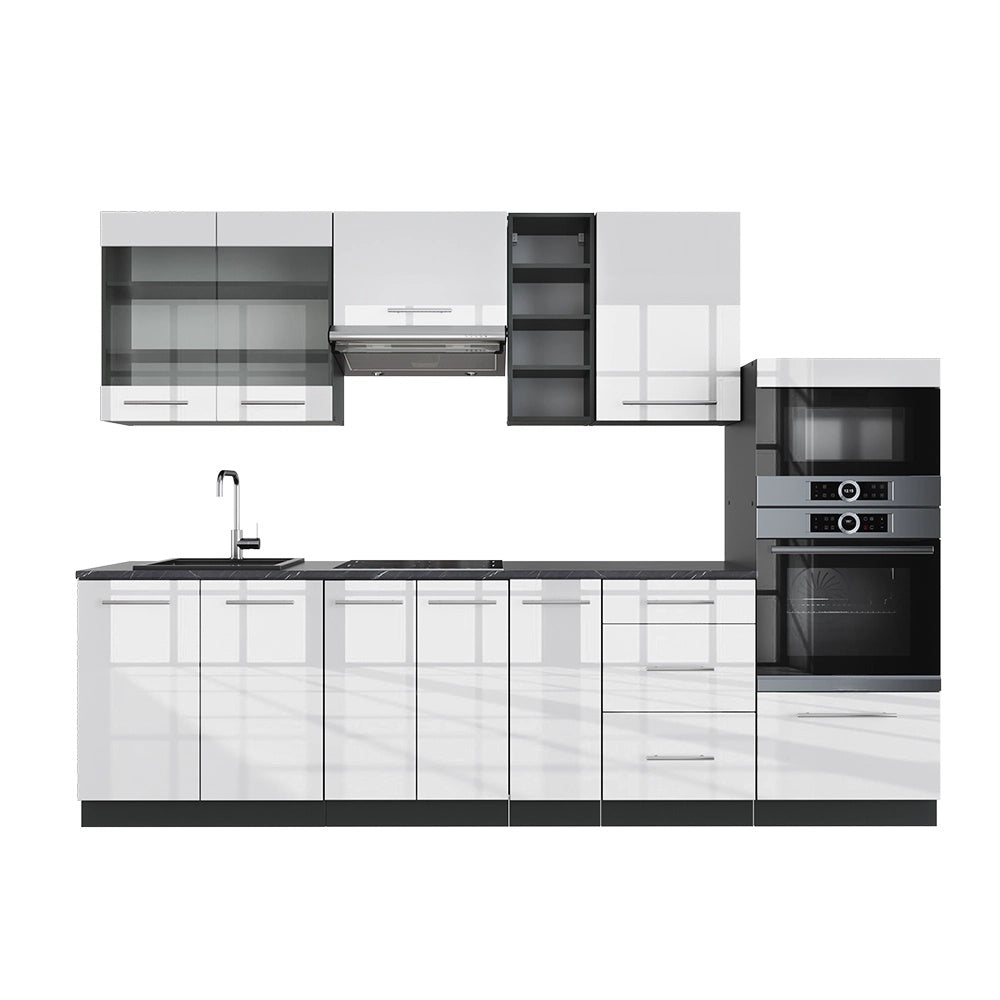 Cucina componibile Fame-Line Bianco lucido/Antracite 280 cm senza piano di lavoro Vicco