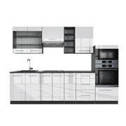 Cucina componibile Fame-Line Bianco lucido/Antracite 280 cm senza piano di lavoro Vicco