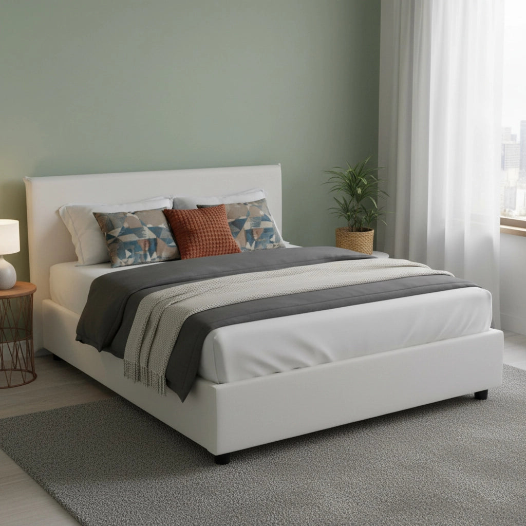 Letto Matrimoniale Scolecite, Letto Matrimoniale Contenitore Made in Italy, Bianco