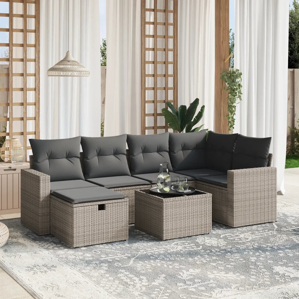 Set Divani da Giardino 7 pz con Cuscini Grigio in Polyrattan 3263496