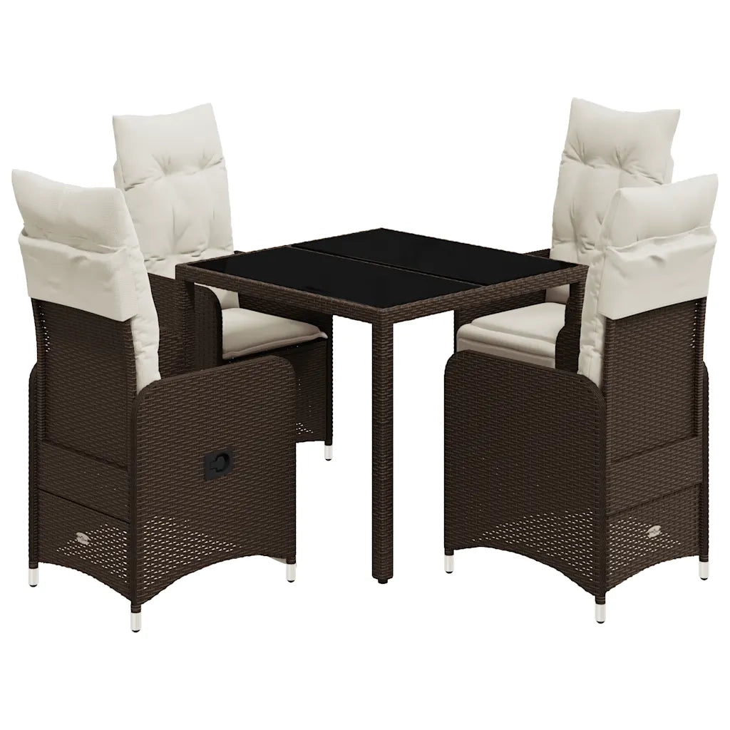 vidaXL Set Bistrò da Giardino 5 pz con Cuscini in Polyrattan Marrone