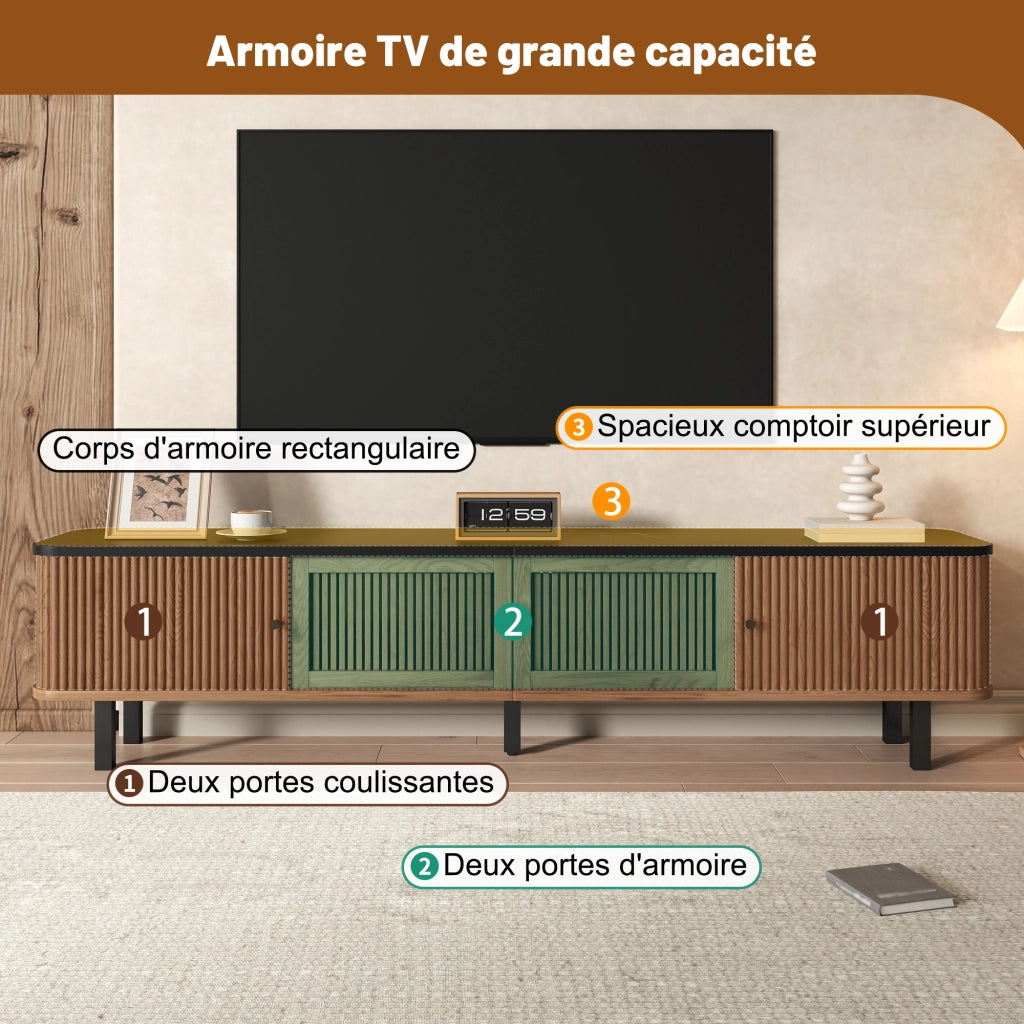 Mobile TV con 2 Ante Scorrevoli e 1 Anta a Griglia; Stile Moderno; 190??35??45 cm; in MDF e Pannello di Particelle; Rovere