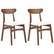 Set di 2 sedie da pranzo con struttura in legno di gomma marrone e beige chiaro, seduta in tessuto, senza braccioli, design retrò