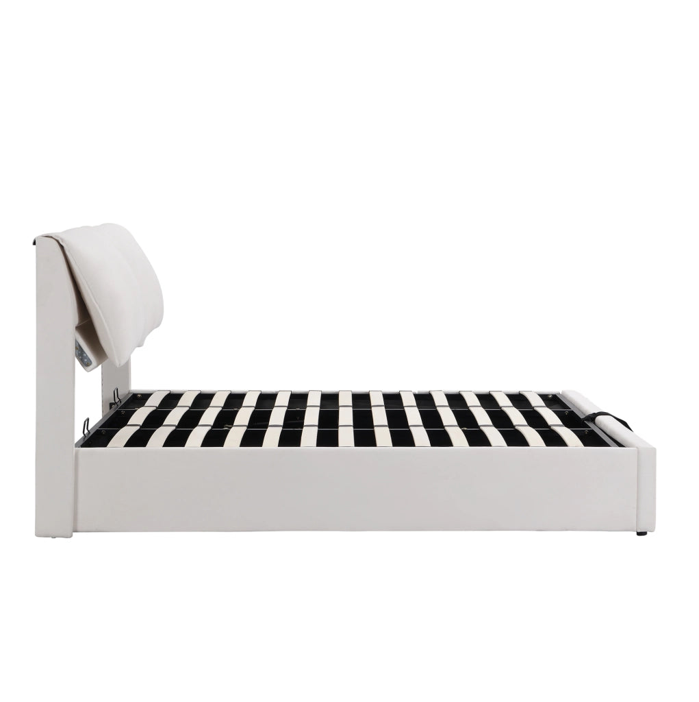 Letto imbottito 180x200 cm beige in velluto con contenitore