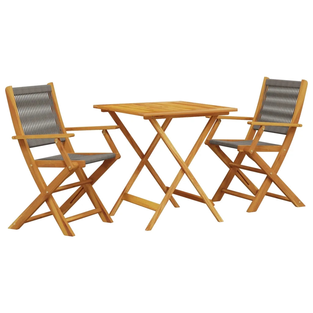 Set da Bistrot 3pz Grigio in Polipropilene e Legno Massello