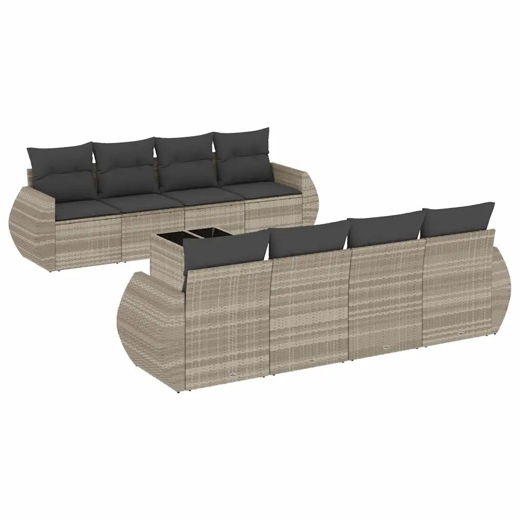 Set Divano da Giardino 9pz con Cuscini Grigio Chiaro Polyrattan 3221151