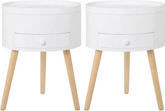 Set di 2 comodini - MDF e legno - stile e robusto - con cassetto di ripostiglio - ideale per la camera da letto - bianco