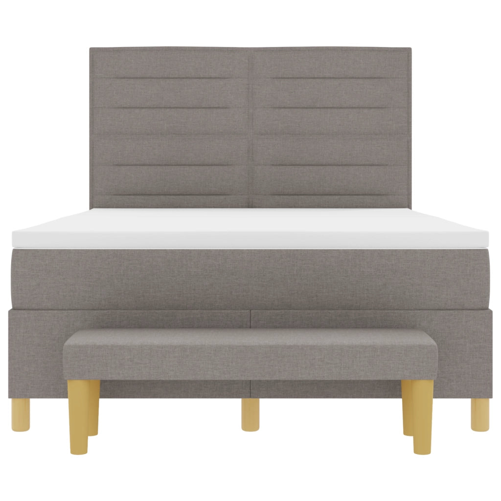 Letto con Box Spring e Materasso e Panchina Tortora 140x190 cm in Tessuto