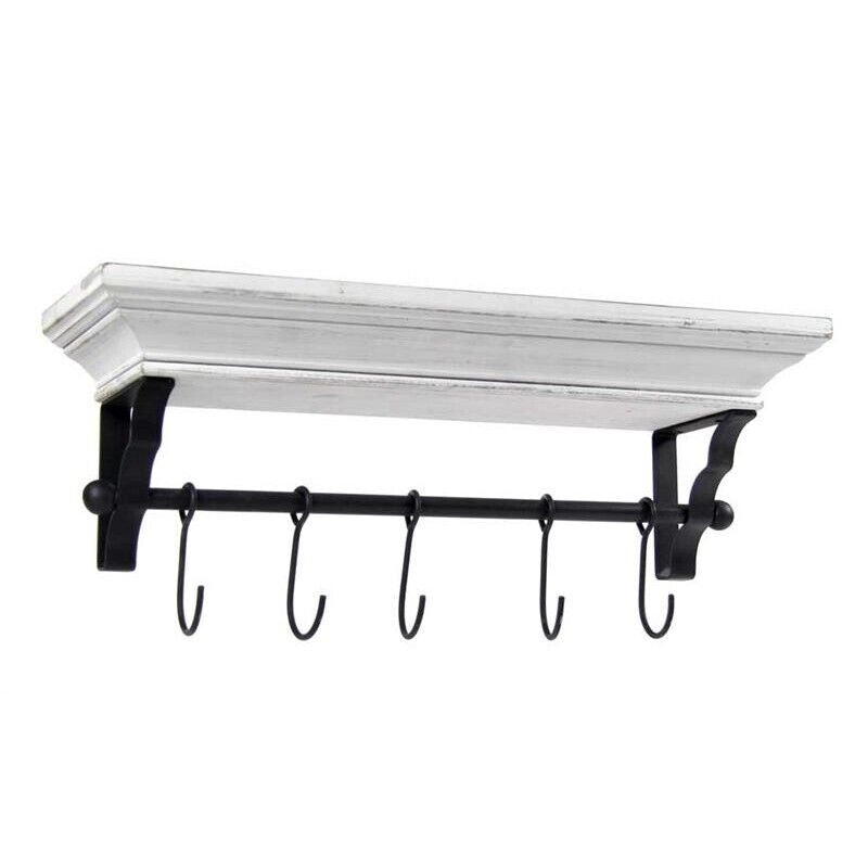 MENSOLA APPENDINO CON 5 GANCI 60X16XH20 CM COLORE BIANCO CON GANCI NERI