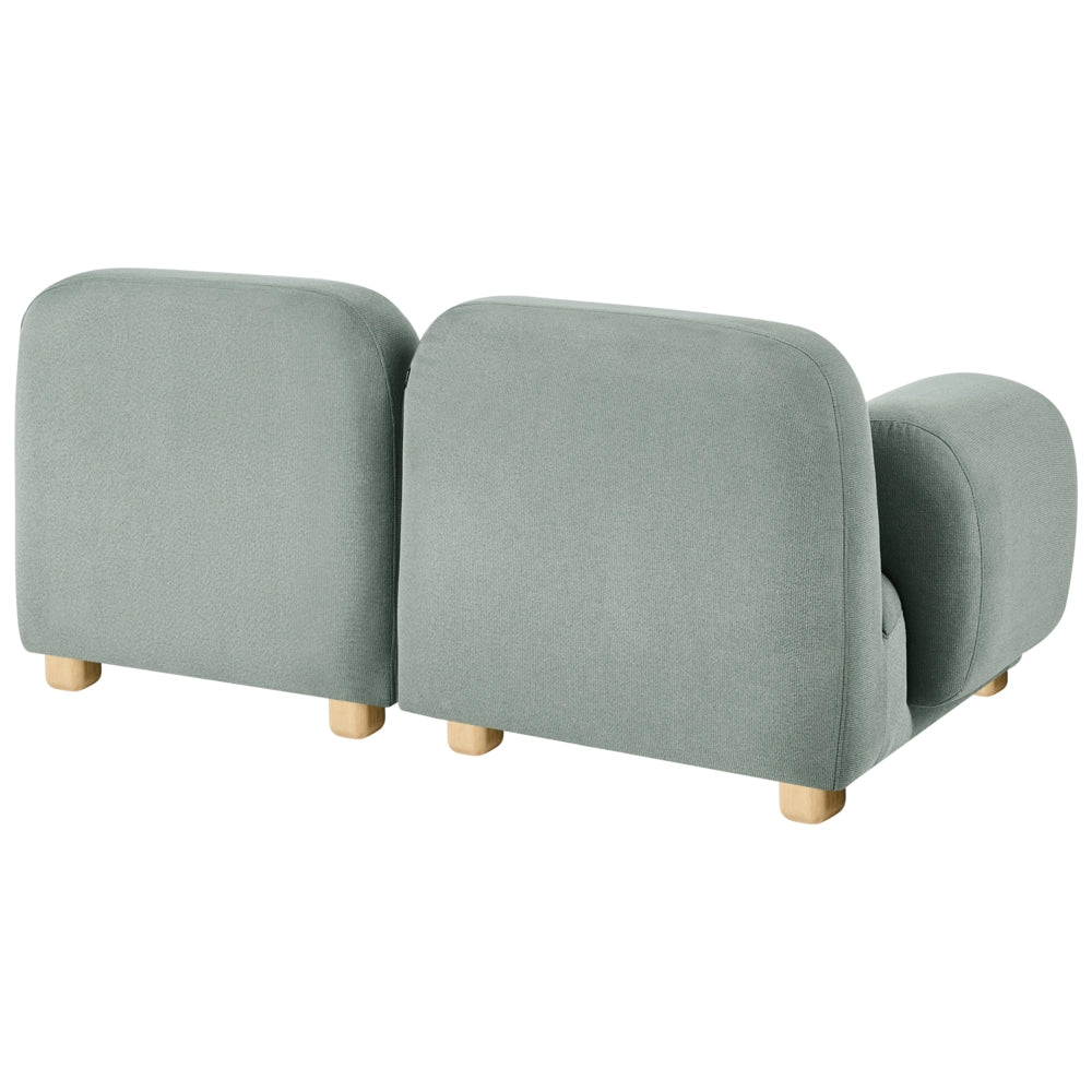 Divano componibile a 2 posti in tessuto due elementi angolari con poggiapiedi gambe in legno verde chiaro stile moderno