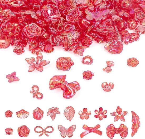 100g diverse acril kralen rosse fiori spacer krali blad bengeli decorazioni per bracciali in serie.