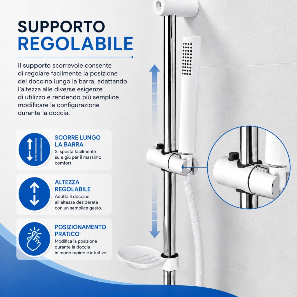 Saliscendi Bianco Silver 60 cm Doccino Portasapone Flessibile 150 cm 94419