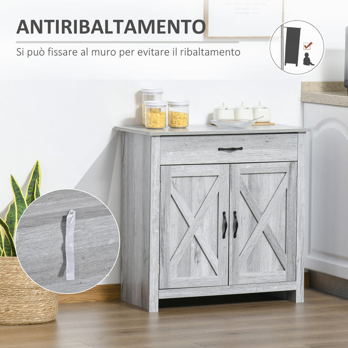 Credenza Cucina Country con Armadietto a 2 Ante e Cassetto 80x39.7x80cm Grigio