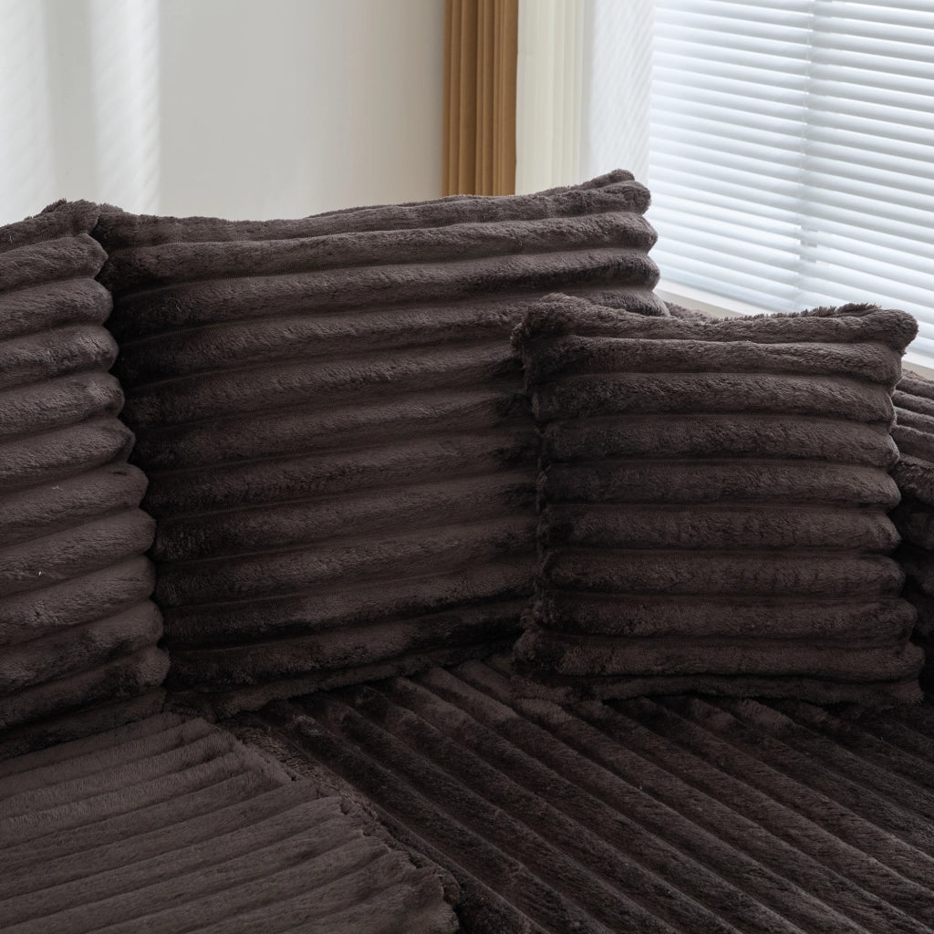 Divano modulare a U con portabicchieri e tasche laterali in corduroy marrone 320 × 155 × 88 cm