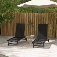 Set di 2 Lettini Prendisole in Alluminio e Textilene con Ruote, Schienale Reclinabile, Carico Max. 150 Kg, Nero