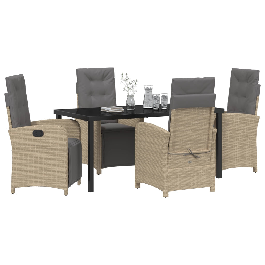 Set da Pranzo da Giardino  5 Pezzi con Cuscini Beige in Polyrattan